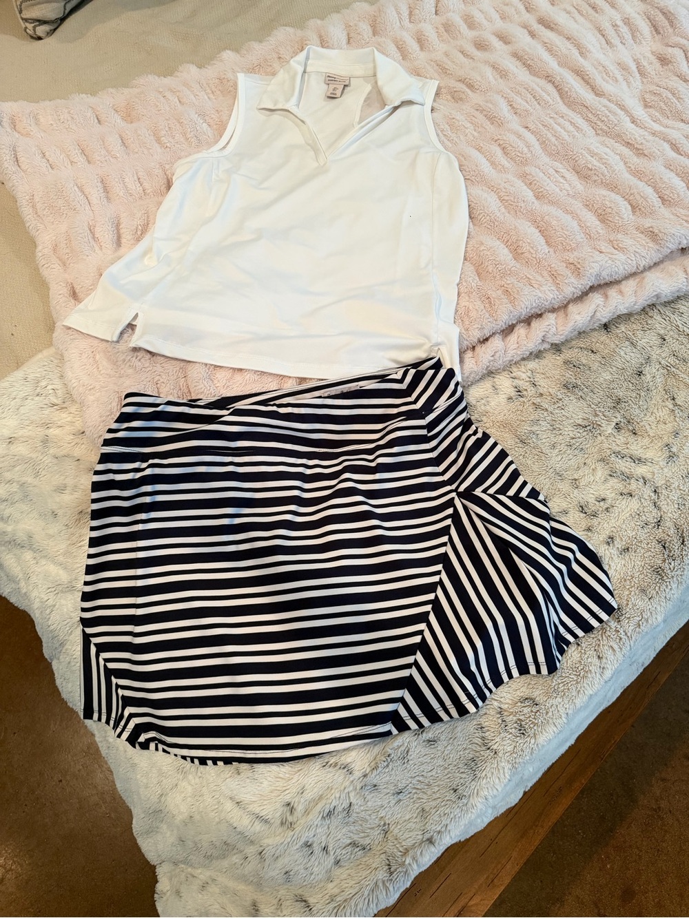 Tommy Bahama Navy and White Striped Skater Skirt